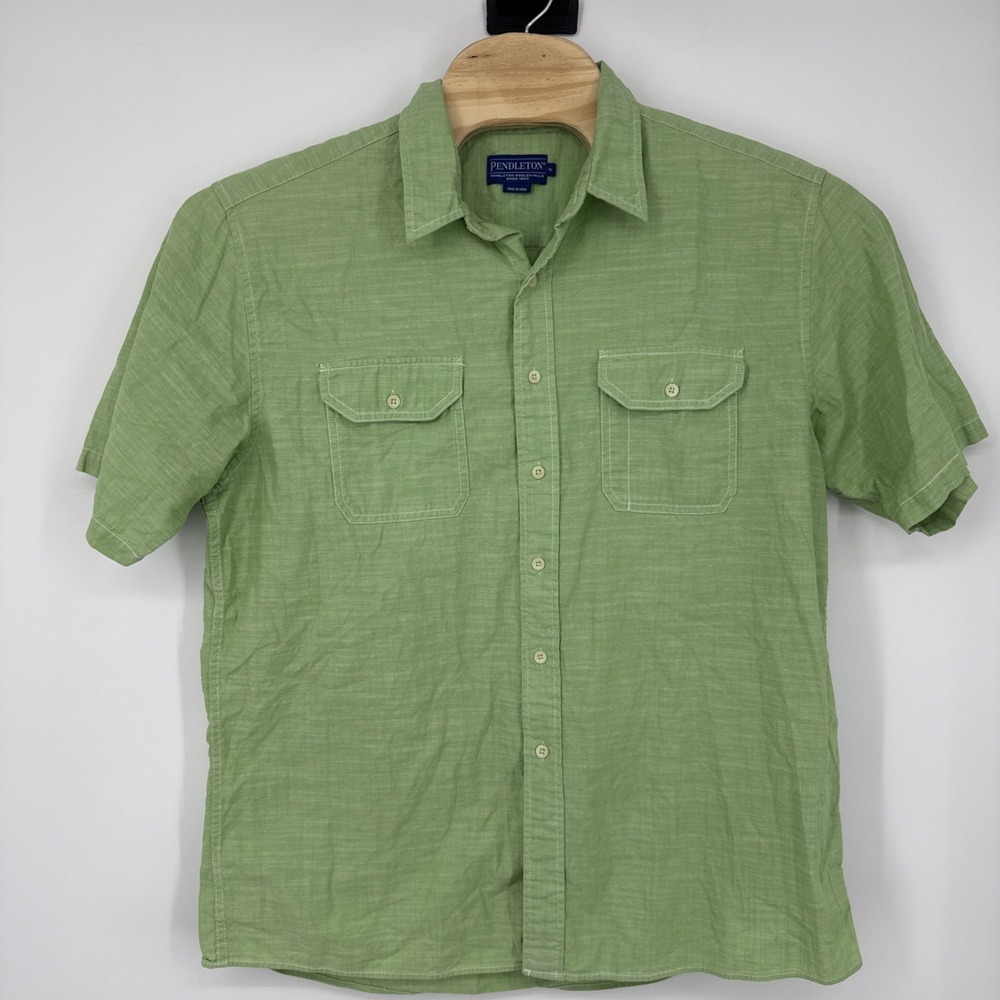 Pendleton Warren Short Sleeve Shirt Cotton Button Down Pocket Green XL Coastal